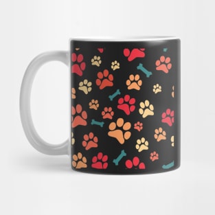 Autumn Color Puppy Paw Prints and Bones On Black Pattern Mug